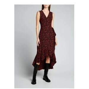 GANNI NWT Floral Print Sleeveless Wrap Sash Tie Asymmetrical Midi Dress Sz 4